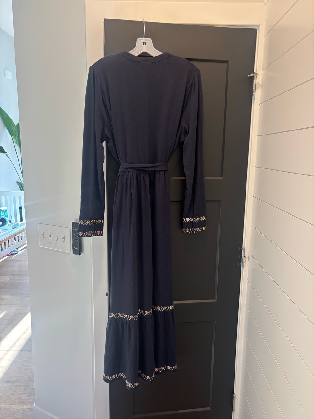 Boden Edwina Jersey Shirt Dress Midi Embroidered Navy Long Sleeve 14 Reg NWT - Picture 9 of 12